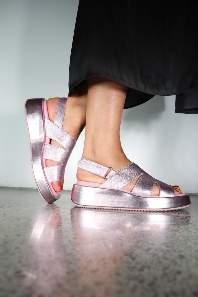 Aura Sweet Pink Metallic Sandals Footwear Minx