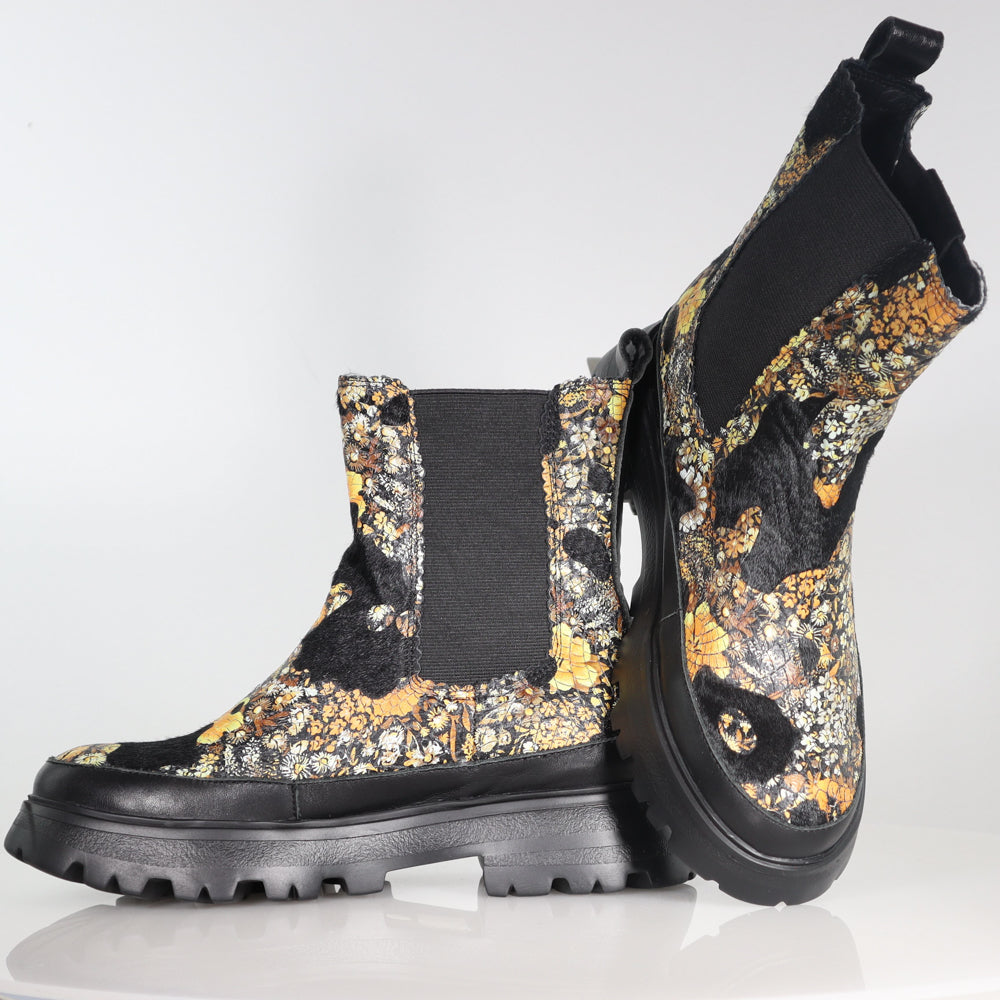 Elora Mustard Floral Pony Boot Footwear Minx