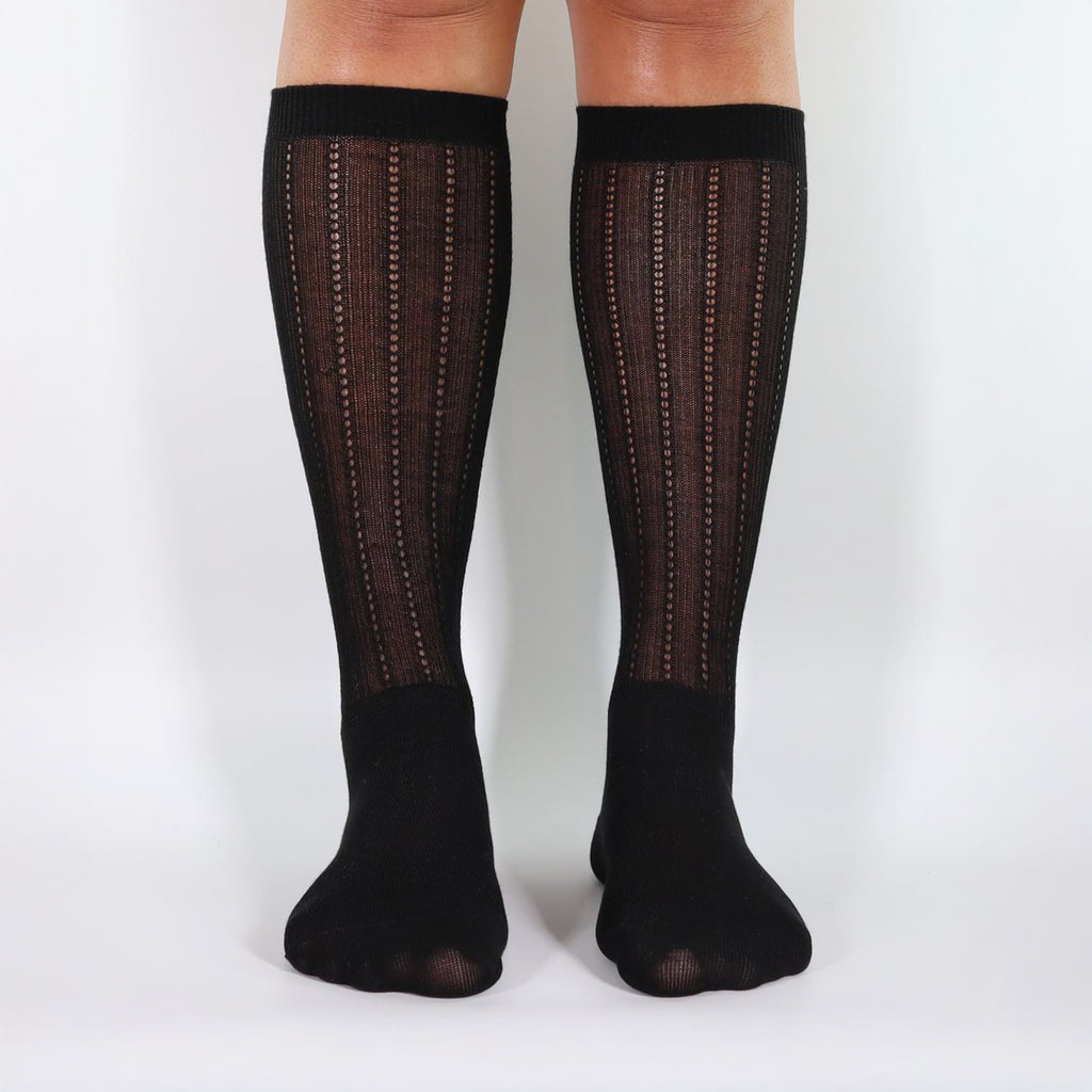 Fine Knit Knee High Sock Black Sockette Minx
