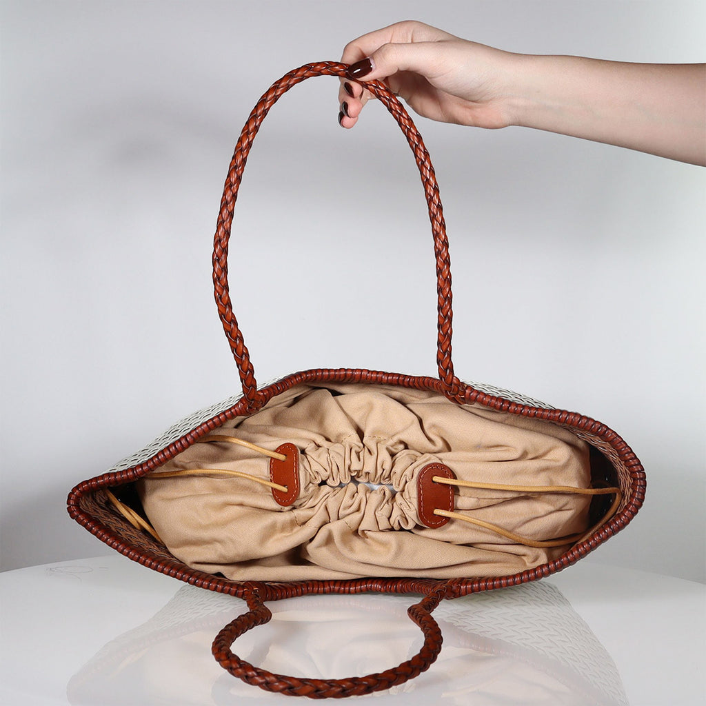 The Grove Tote Ivory/ Cinnamon Brown Weave Bags Minx