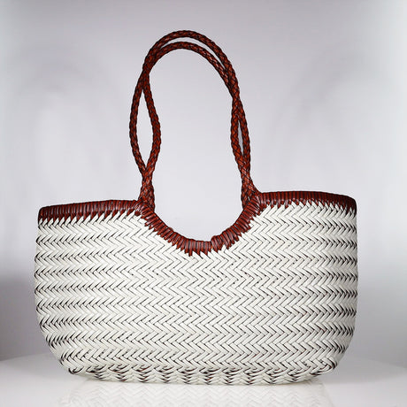 The Grove Tote Ivory/ Cinnamon Brown Weave Bags Minx