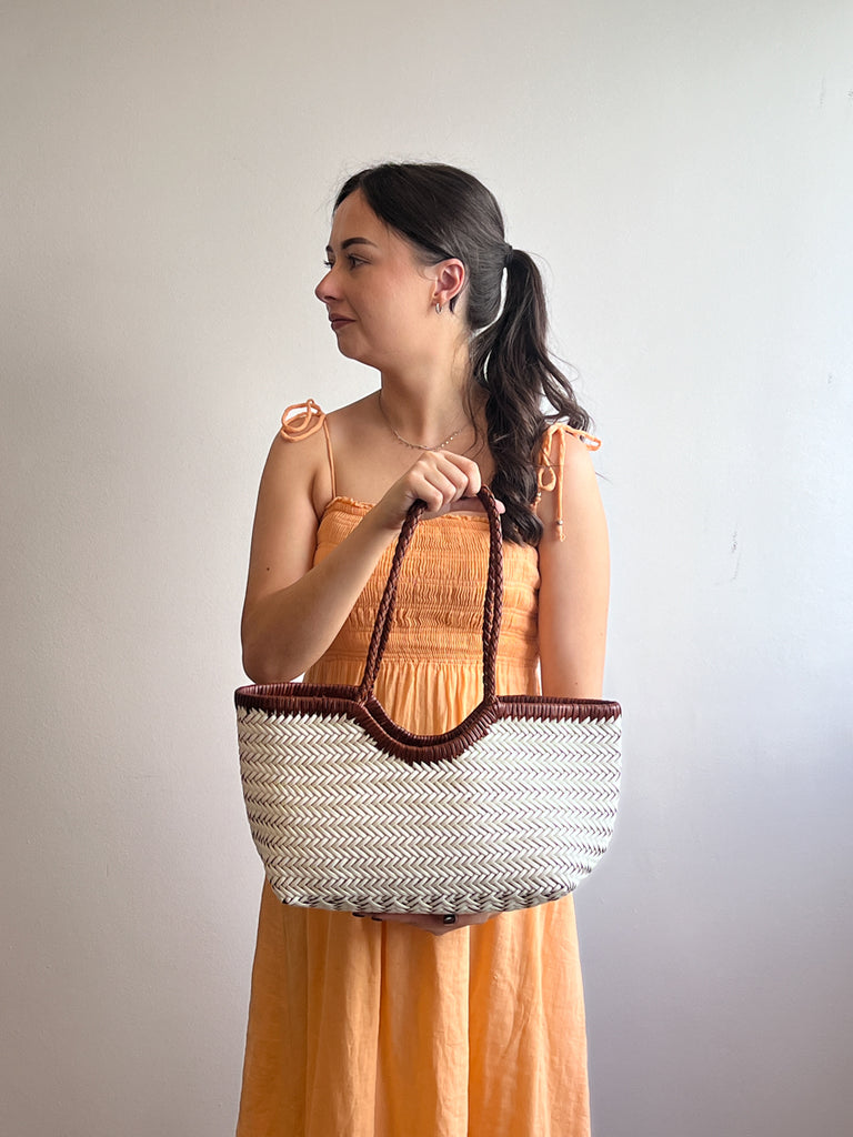 The Grove Tote Ivory/ Cinnamon Brown Weave Bags Minx