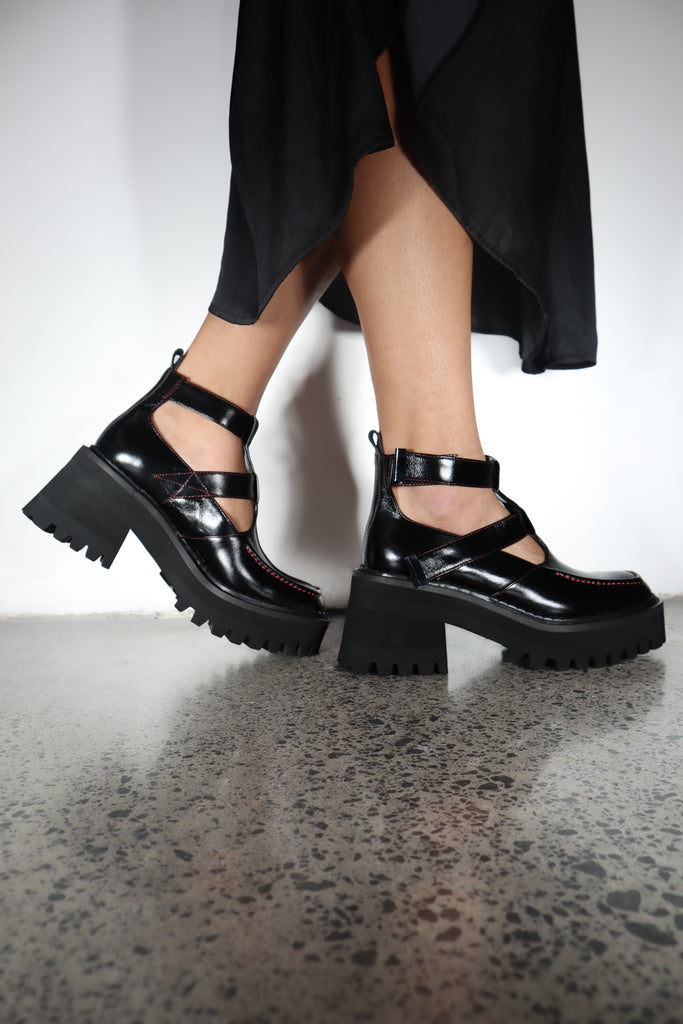 Halo Black Oil Bordo Stitch Shoe Footwear Minx