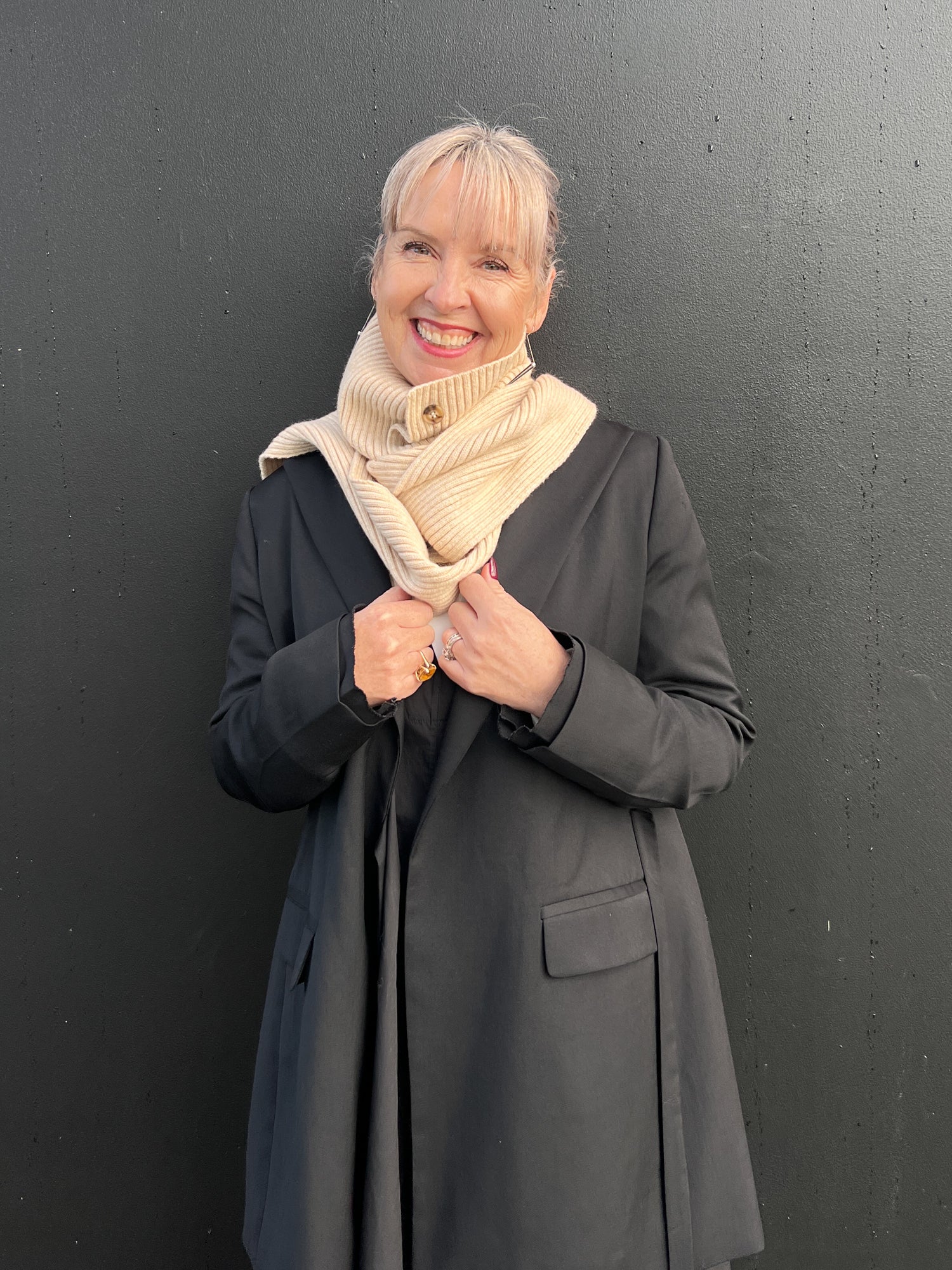 Grey Shawl Wrap With Buttons Button Up Polar Neck Scarf – Minx