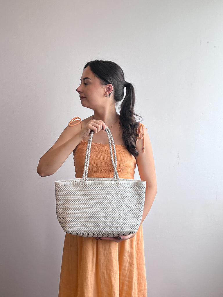 The Riviera Bag Ivory/ Tan Weave Bags Minx