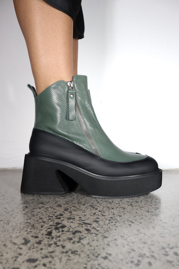 Sable Dark Sage Emboss Ankle Boot Footwear Minx