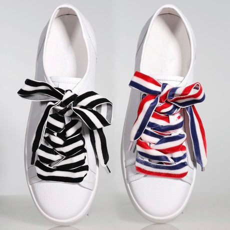 Velvet Stripes (2 PK) Black White Stripe, French Stripe Shoe Laces Minx