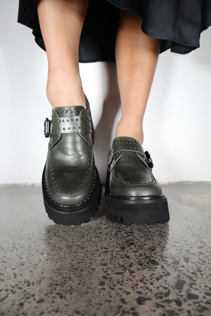 Vivid Hunter Green Stud shoe Footwear Minx